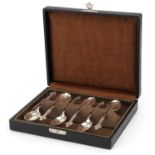 W H Darby & Sons Ltd, set of six Elizabeth II Celtic cross design silver teaspoons housed in a