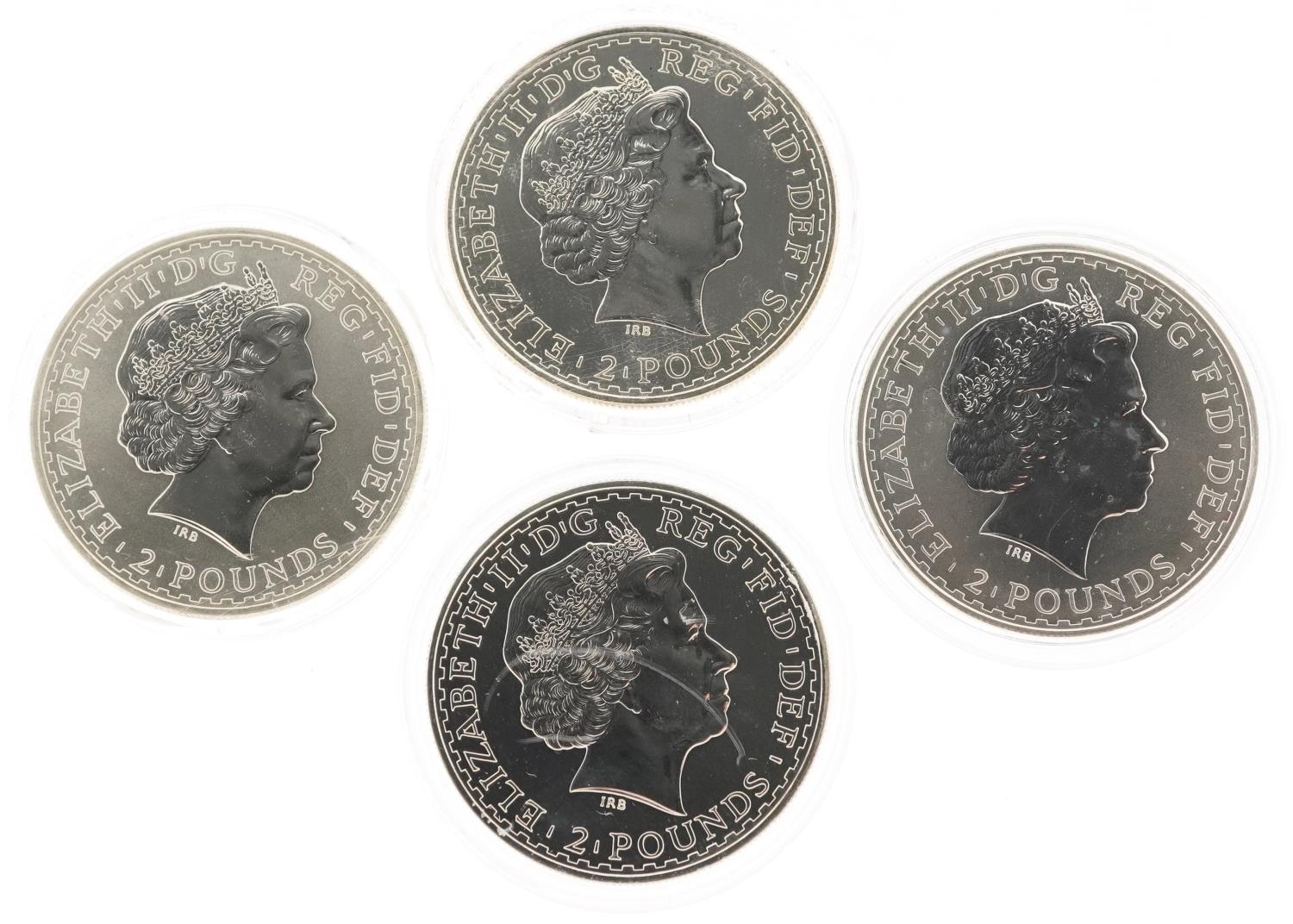 Four Elizabeth II Britannia one ounce fine silver two pounds comprising dates 2003, 2004, 2005 and - Image 2 of 2