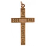 9ct rose gold engraved cross pendant, 3.5cm high, 1.8g