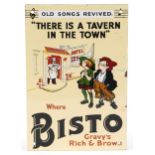 Bisto enamel advertising sign inscribed Where Bisto Gravy's Rich & Brown, 26cm x 18cm