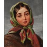 Portrait of a young female peasant, 19th century Italian school oil on board, Mill'd Board George