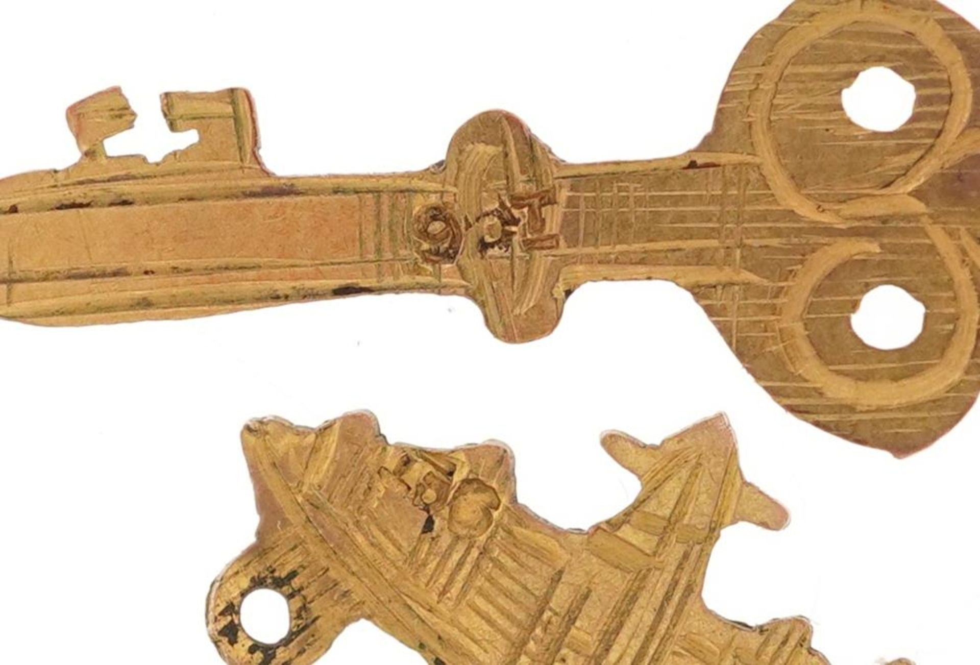 Three 9ct gold charms, some military interest, in the form of RAF wings, aeroplane and key, the - Image 4 of 4