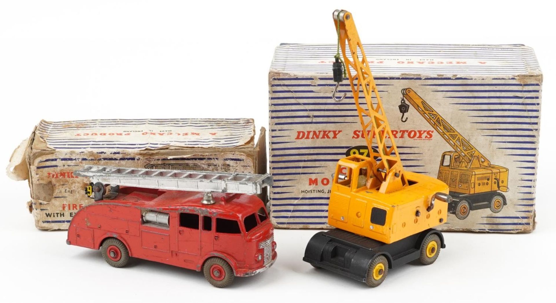 Two vintage Dinky Supertoys diecast vehicles with boxes comprising Fire Engine with extending ladder
