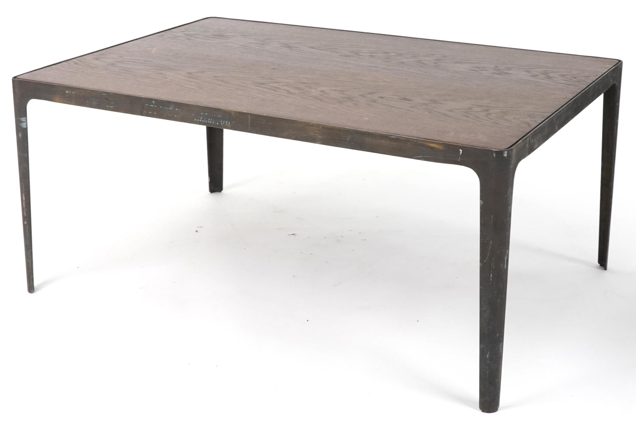 Industrial painted metal and hardwood rectangular coffee table, 45cm H x 100cm W x 70cm D