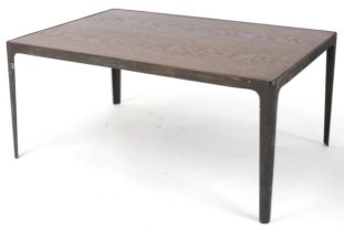 Industrial painted metal and hardwood rectangular coffee table, 45cm H x 100cm W x 70cm D