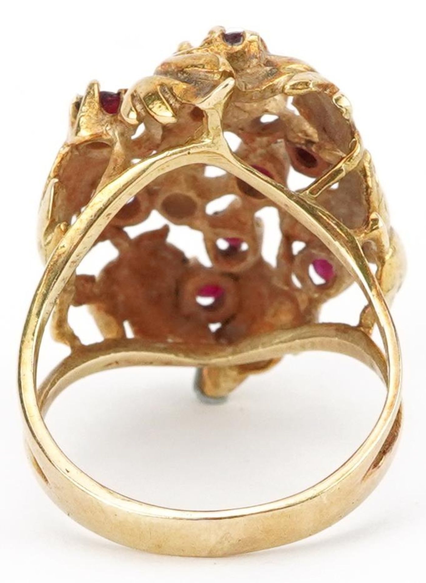 14ct gold diamond and ruby naturalistic cocktail ring, each stone approximately 2.0mm in diameter, - Image 2 of 4