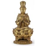 Chino Tibetan gilt bronze figure of jewelled Buddha, 29cm high