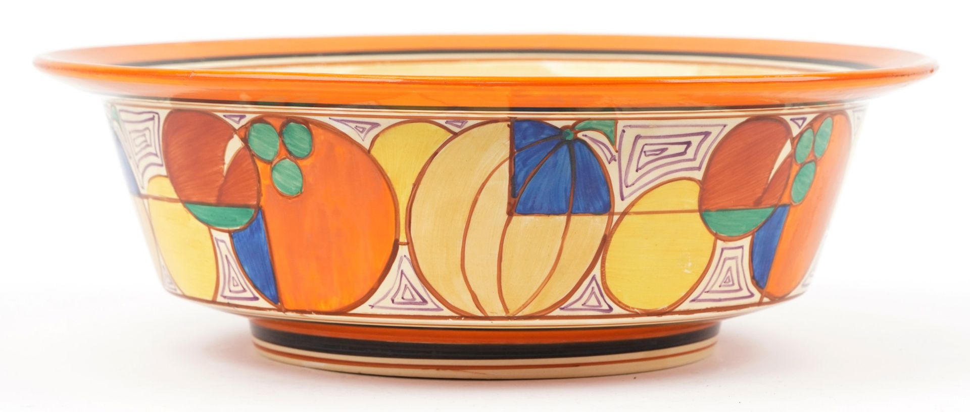 Clarice Cliff, large Art Deco Fantastique Bizarre Tolphin wash bowl hand painted in the melon