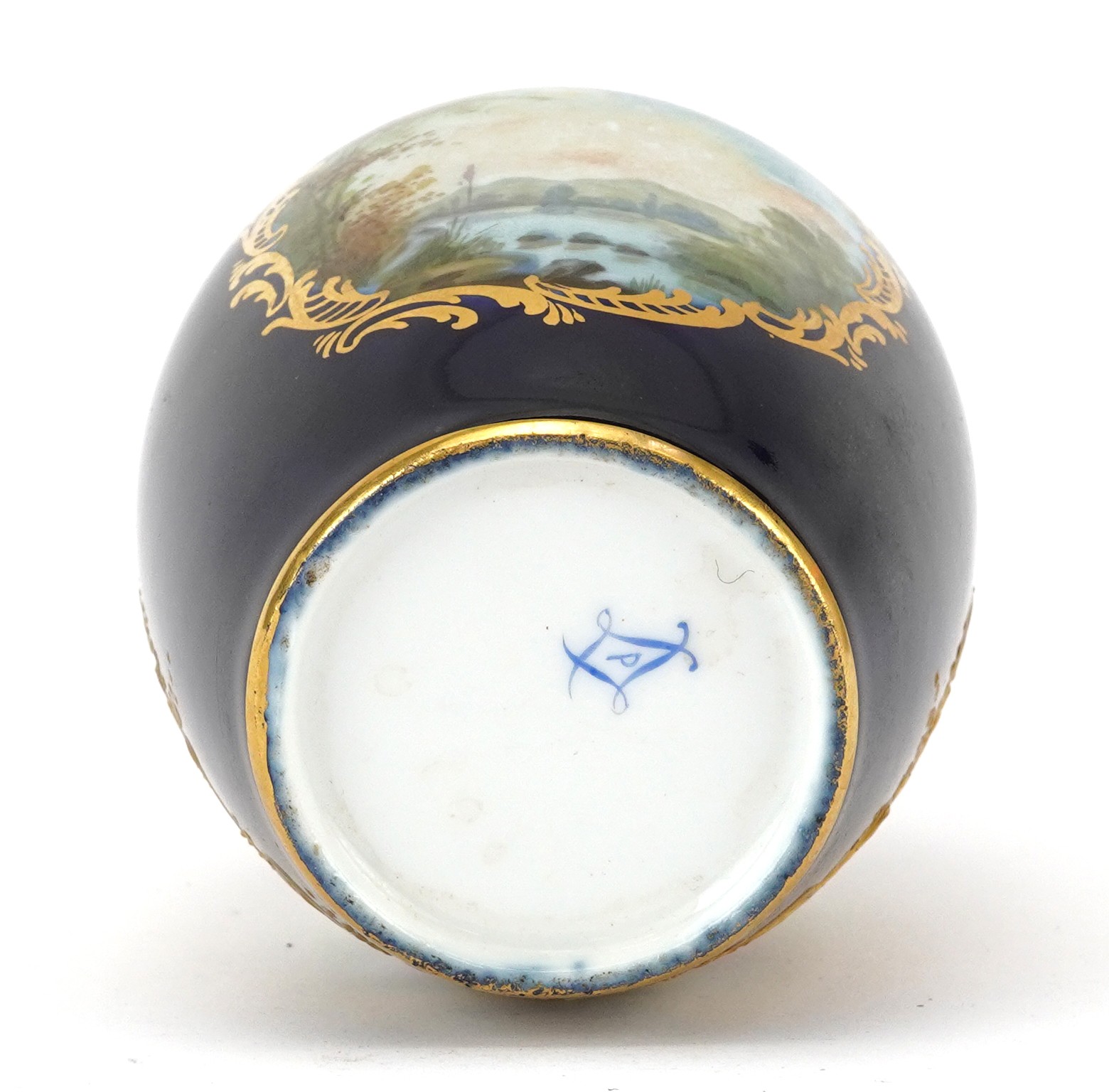 Sevres, 19th century French cobalt blue ground vase hand painted with a panel young musician - Image 5 of 6