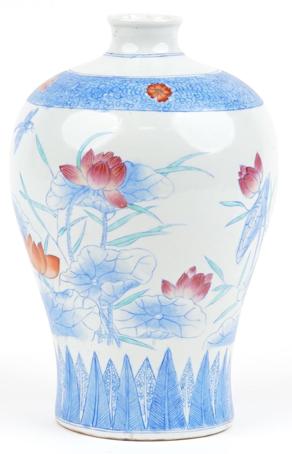 Chinese porcelain Meiping vase hand painted with aquatic plants and flowers, 30.5cm high - Image 4 of 6