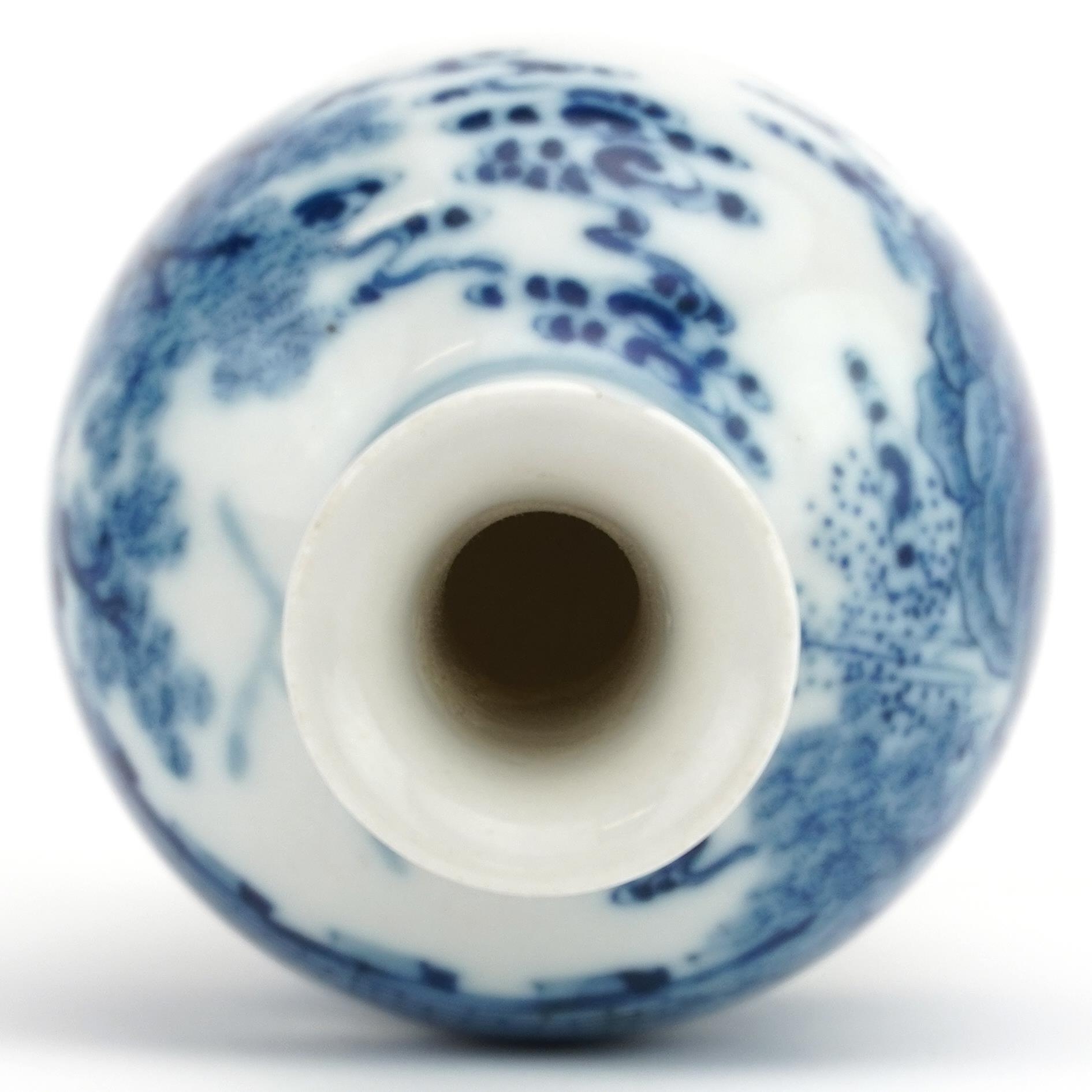 Chinese blue and white porcelain vase hand painted with an emperor and attendant in a landscape, six - Image 5 of 6