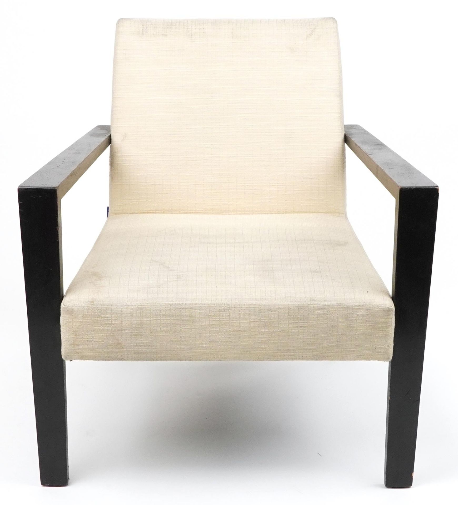 Roset, contemporary French ebonised lounge chair with cream upholstered back and seat, 78cm H x 74cm - Bild 2 aus 5