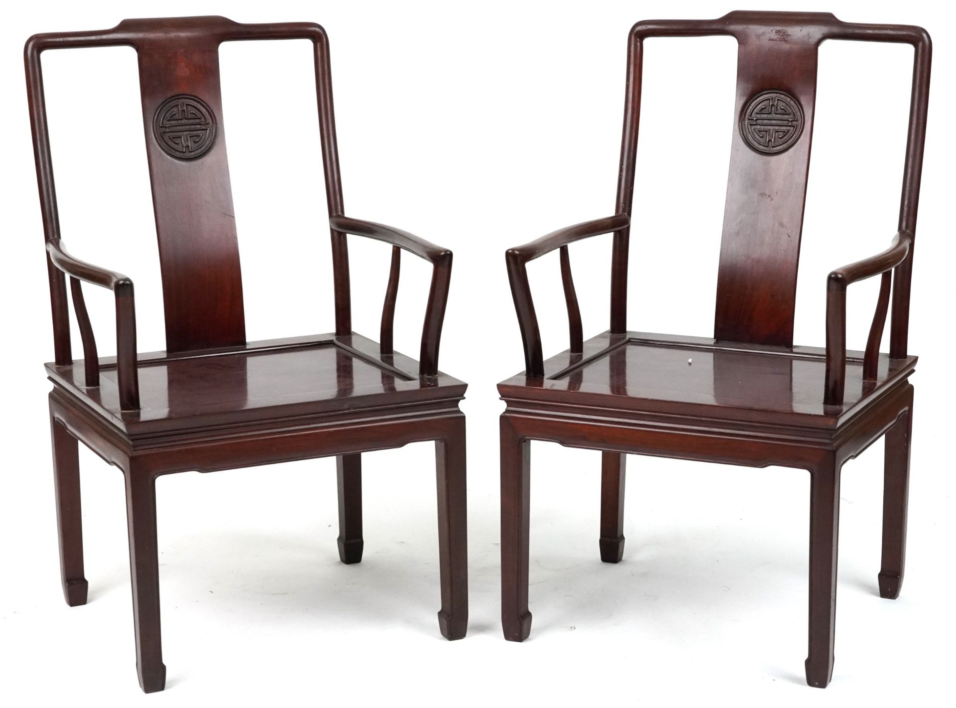 Pair of Chinese hardwood throne chairs, each 96cm high