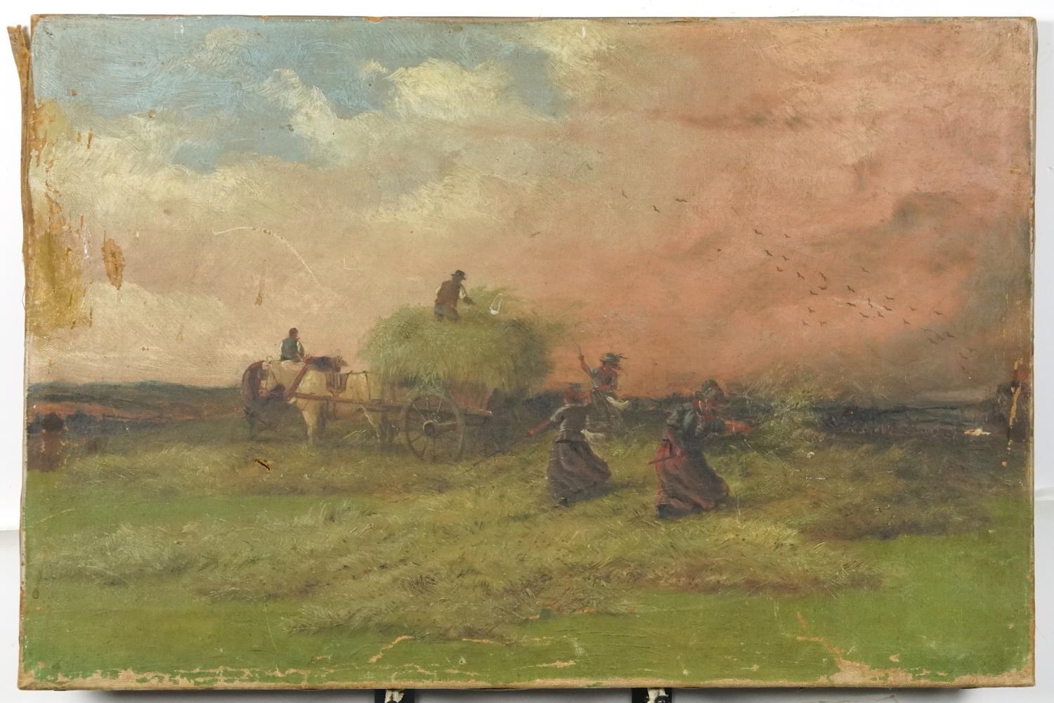 Smith - Toss the Hay When the Wind Blows, Thirsk, 19th century Irish school oil on canvas, inscribed - Image 2 of 5
