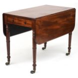 Early Victorian mahogany and ebony strung Pembroke drop leaf table with end drawer, 72cm H x 54.