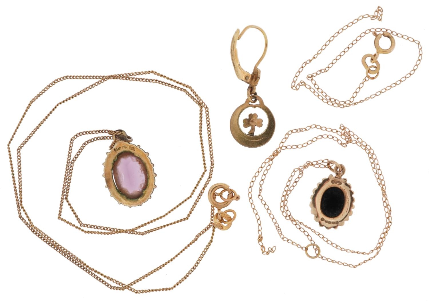 9ct gold and yellow metal jewellery including a 9ct gold necklace, 9ct gold black onyx pendant and a - Image 3 of 5