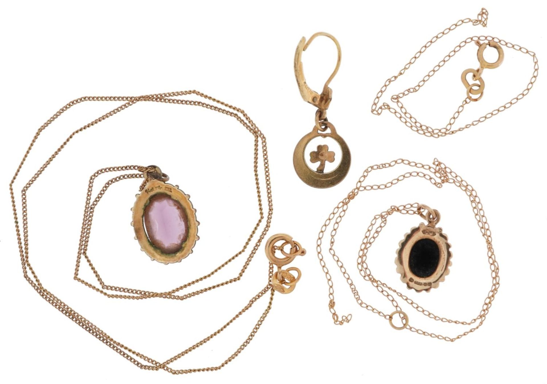 9ct gold and yellow metal jewellery including a 9ct gold necklace, 9ct gold black onyx pendant and a - Bild 3 aus 5