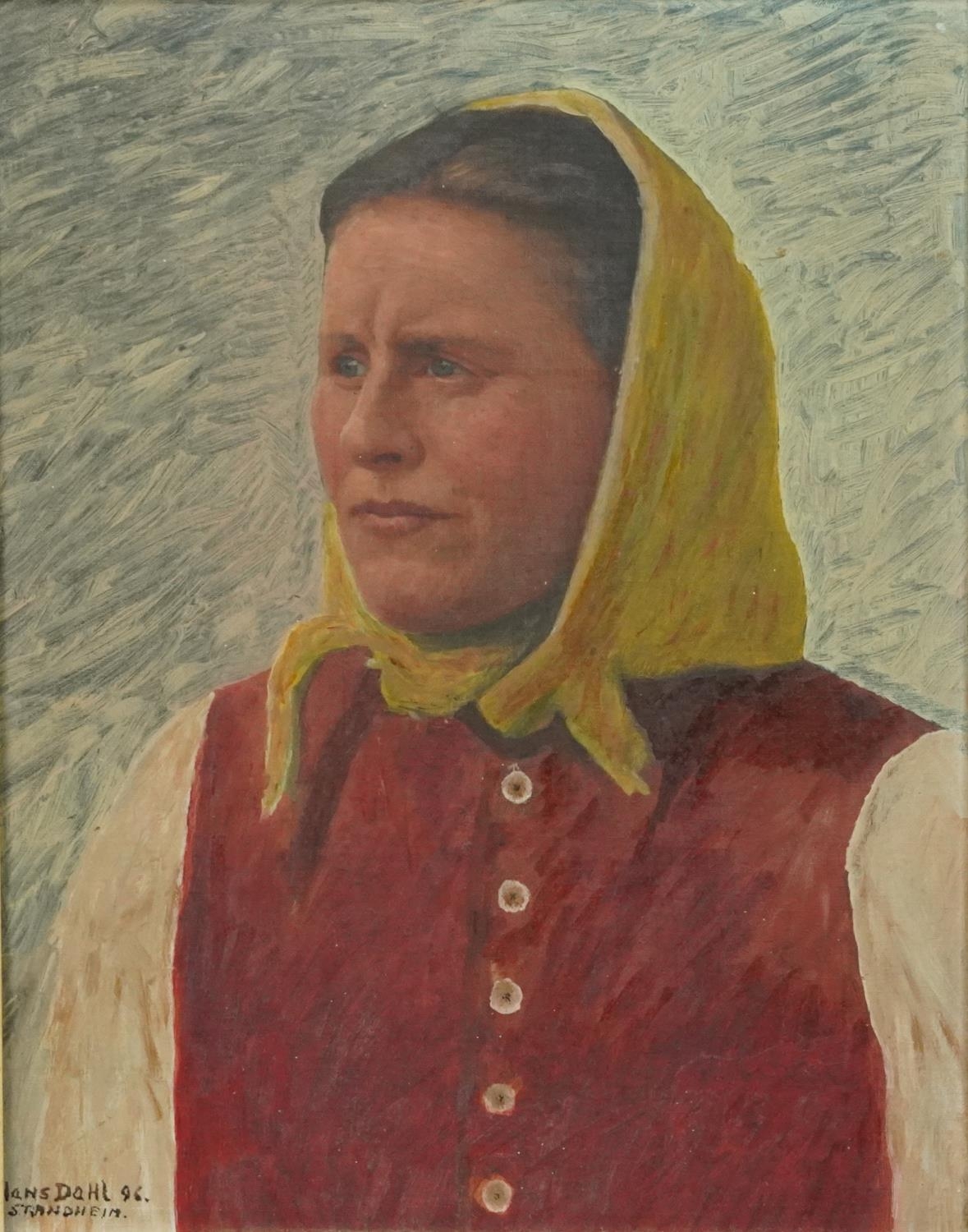 Hans Dahl 1896 - Head and shoulders portrait of a female, late 19th century Norwegian school oil