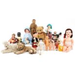 Vintage and later toys including a Merrythought soldier, straw filled tiger, golden teddy bear