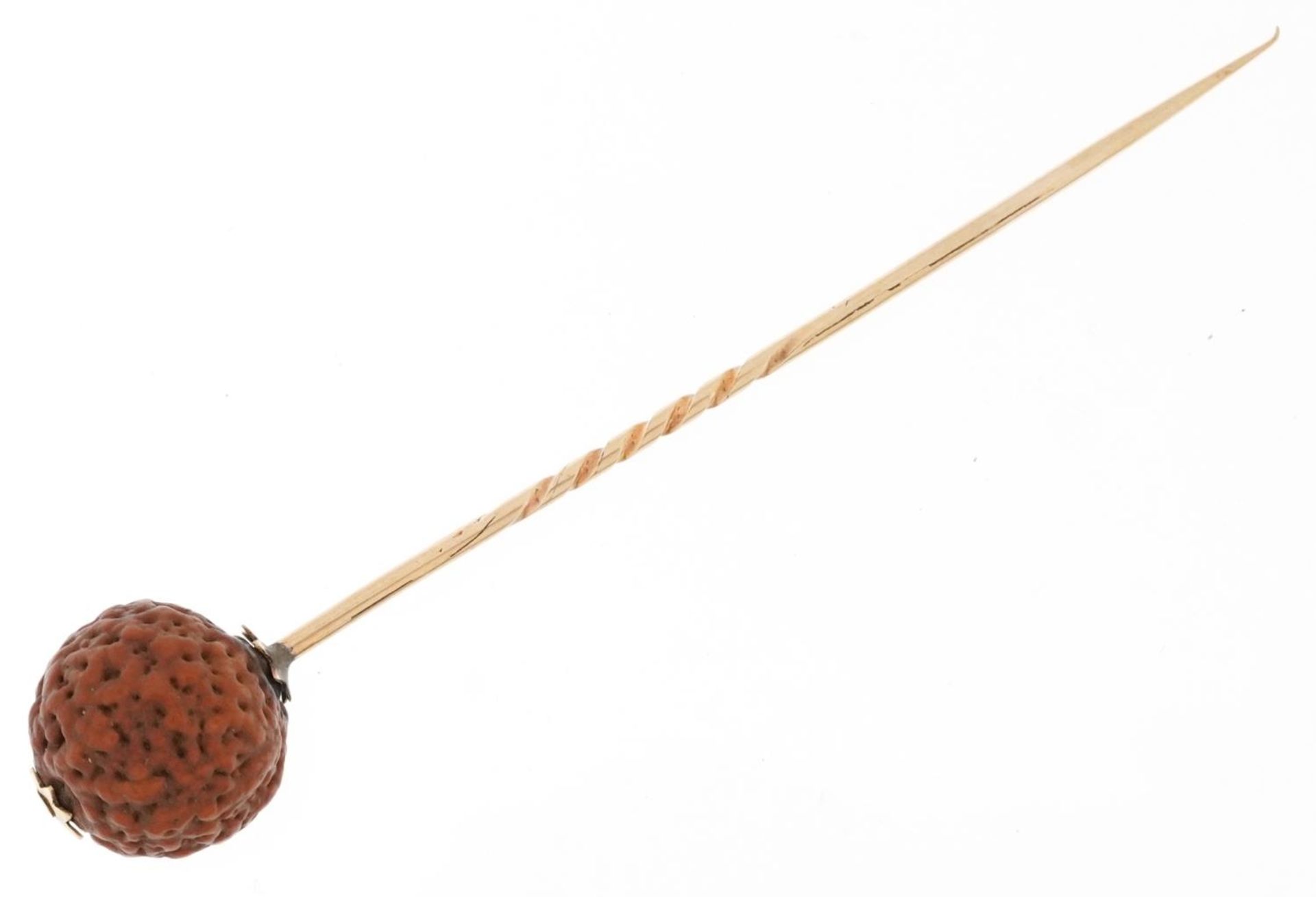 Antique rudraksha nut stickpin with fitted case, 8.5cm in length, 3.2g - Image 3 of 4