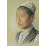 G Douglas - Portrait of a Japanese man, pastel on card, mounted, unframed, 35.5cm x 25.5cm excluding