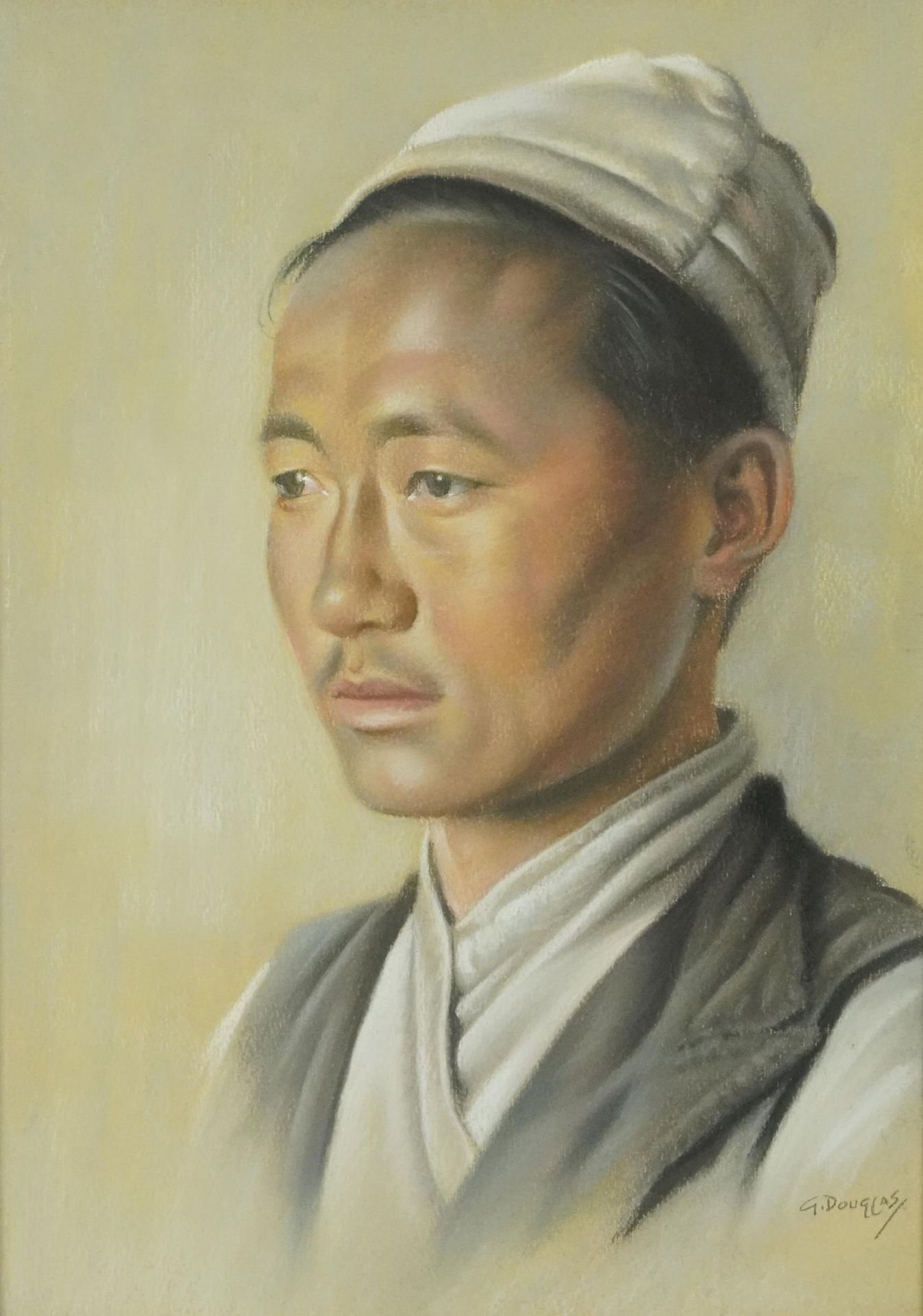 G Douglas - Portrait of a Japanese man, pastel on card, mounted, unframed, 35.5cm x 25.5cm excluding