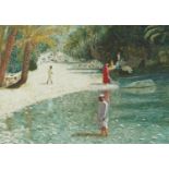 James Lynch - Freshwater in Oman, gouache, details verso, mounted, framed and glazed, 40cm x 29cm