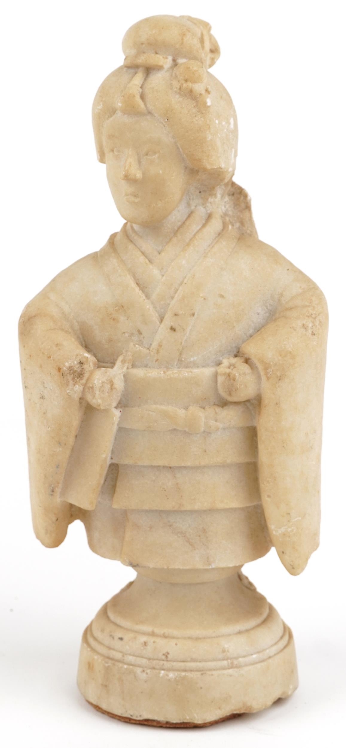 Chinese carved stone statuette of a Geisha wearing a robe, 32.5cm high - Image 2 of 7