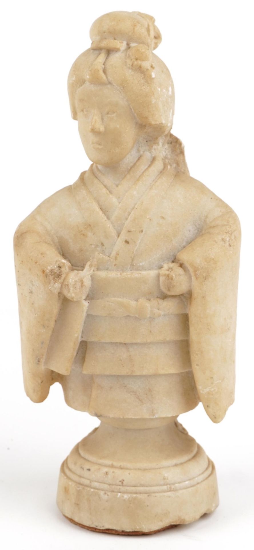 Chinese carved stone statuette of a Geisha wearing a robe, 32.5cm high - Bild 2 aus 7