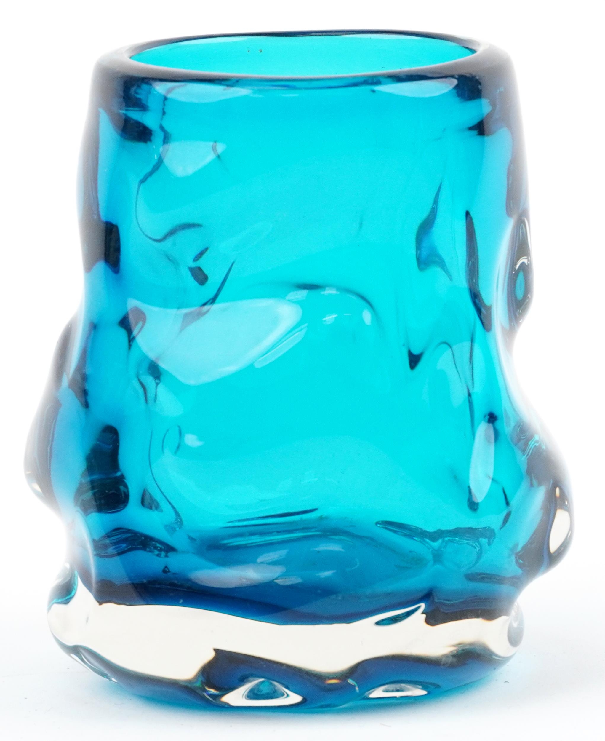 Geoffrey Baxter for Whitefriars, knobbly glass vase in kingfisher blue, 22.5cm high - Image 2 of 4
