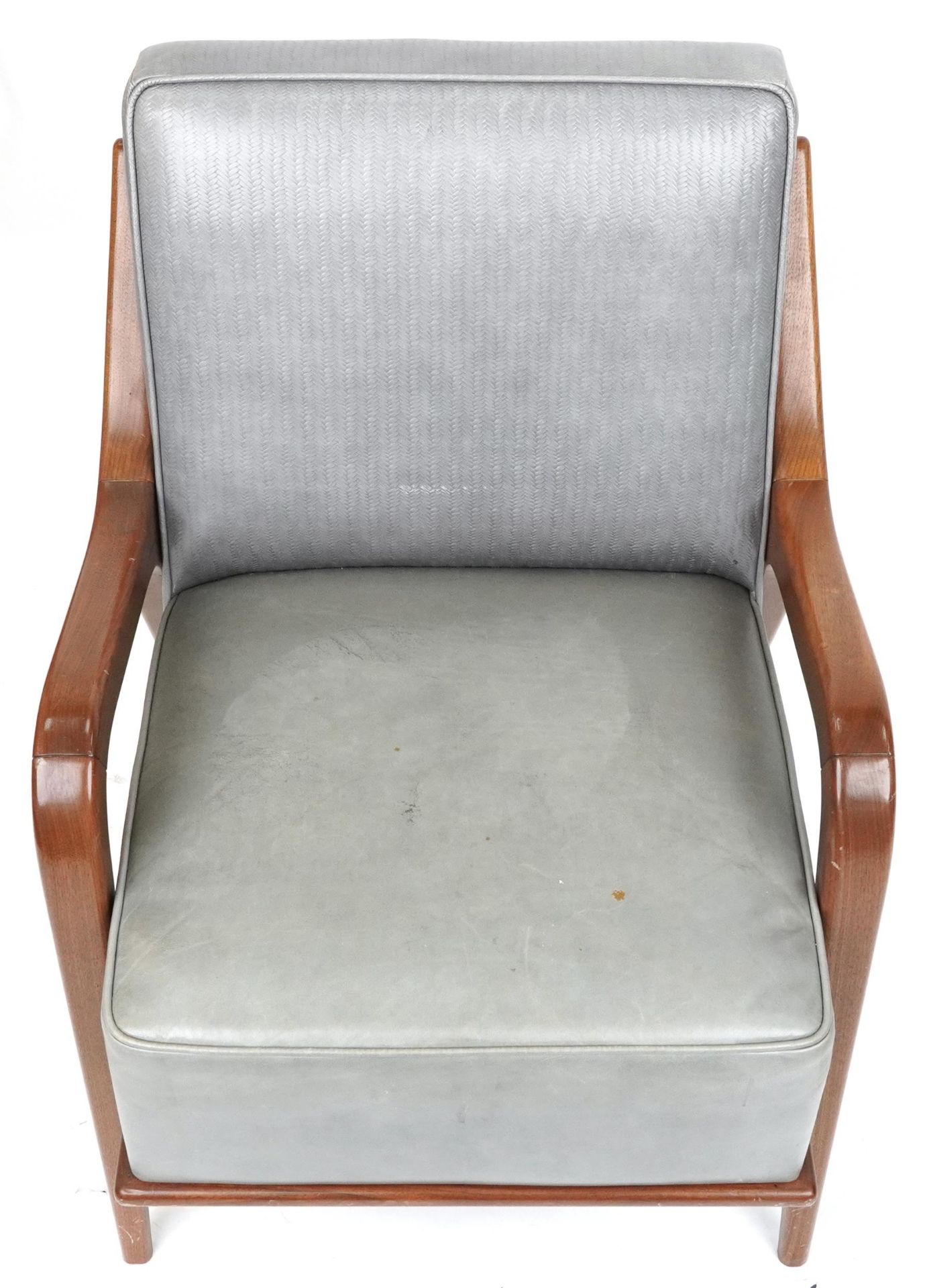 Scandinavian design hardwood lounge chair having a bluish grey upholstered back and seat, 86cm H x - Image 3 of 4