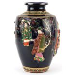 Japanese Satsuma pottery vase hand painted and decorated in relief with young females, character
