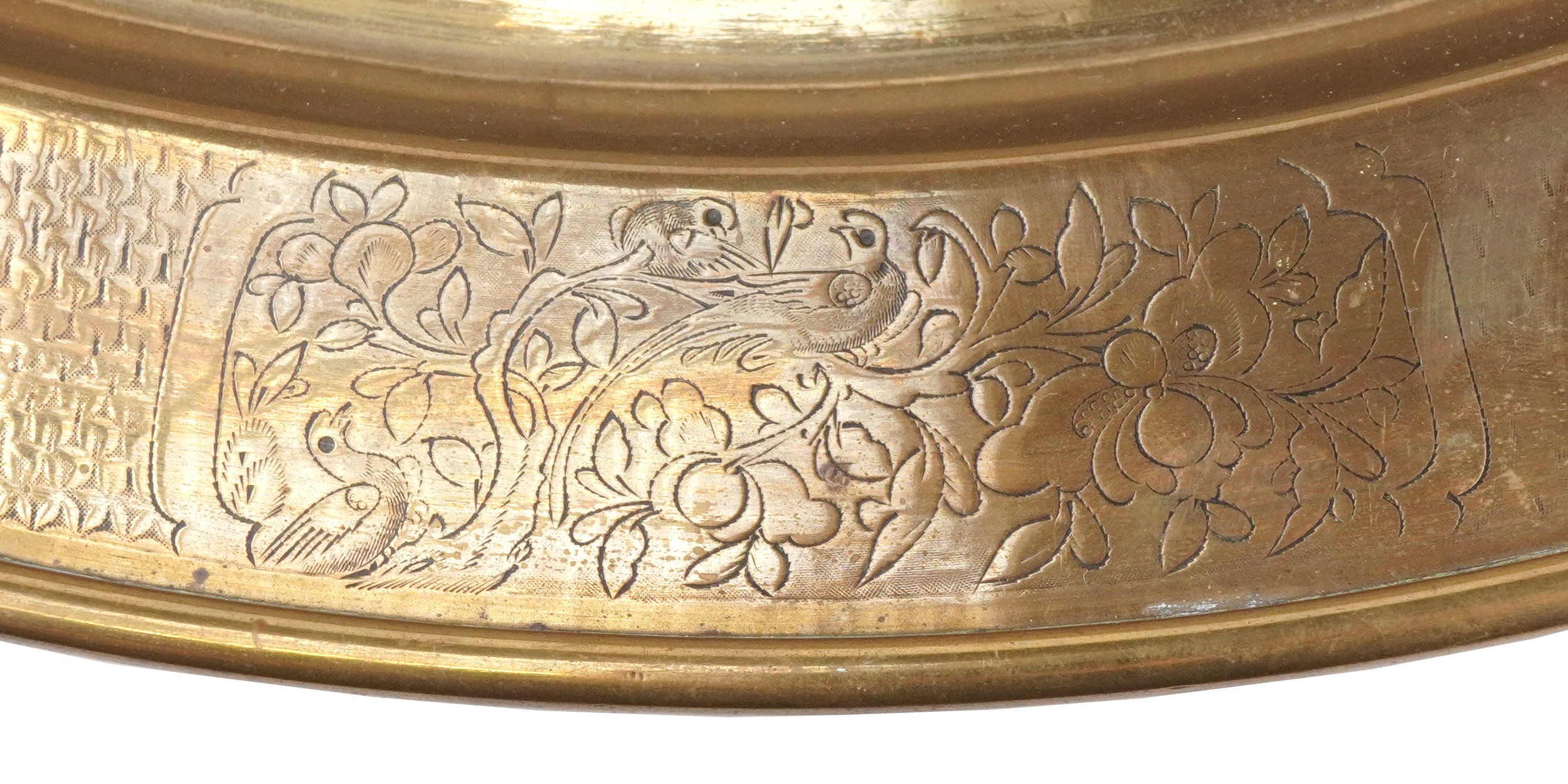 Chinese bronze charger finely engraved with panels of flowers, wild animals and calligraphy, 57cm in - Image 4 of 4