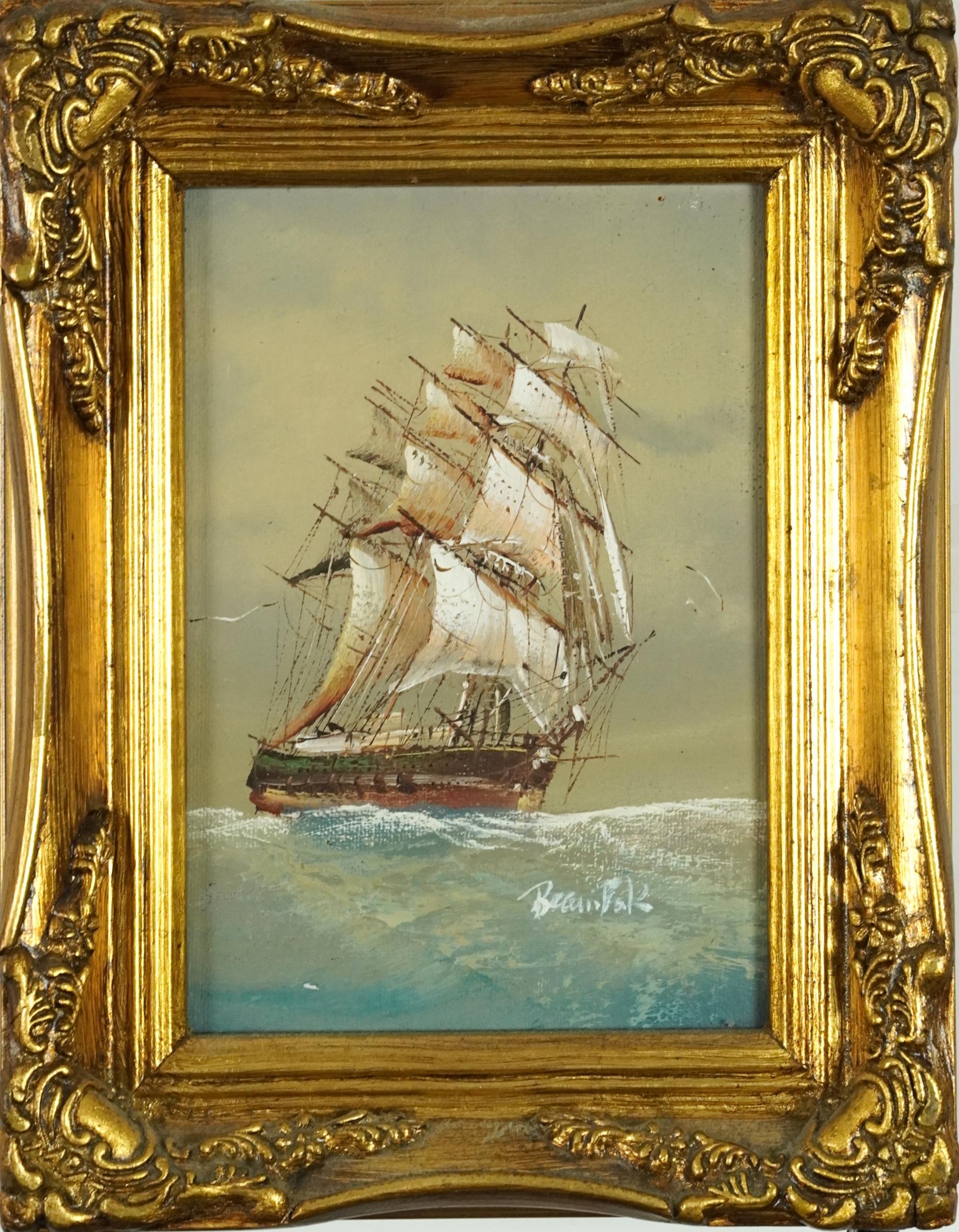 Men-O-War, three naval interest oil on boards including two signed R Bramley and Winson, each - Image 12 of 14