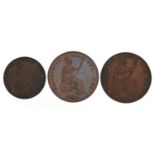 Victorian Young Head copper coinage comprising two pennies dates 1855 and 1857 and 1852 half penny