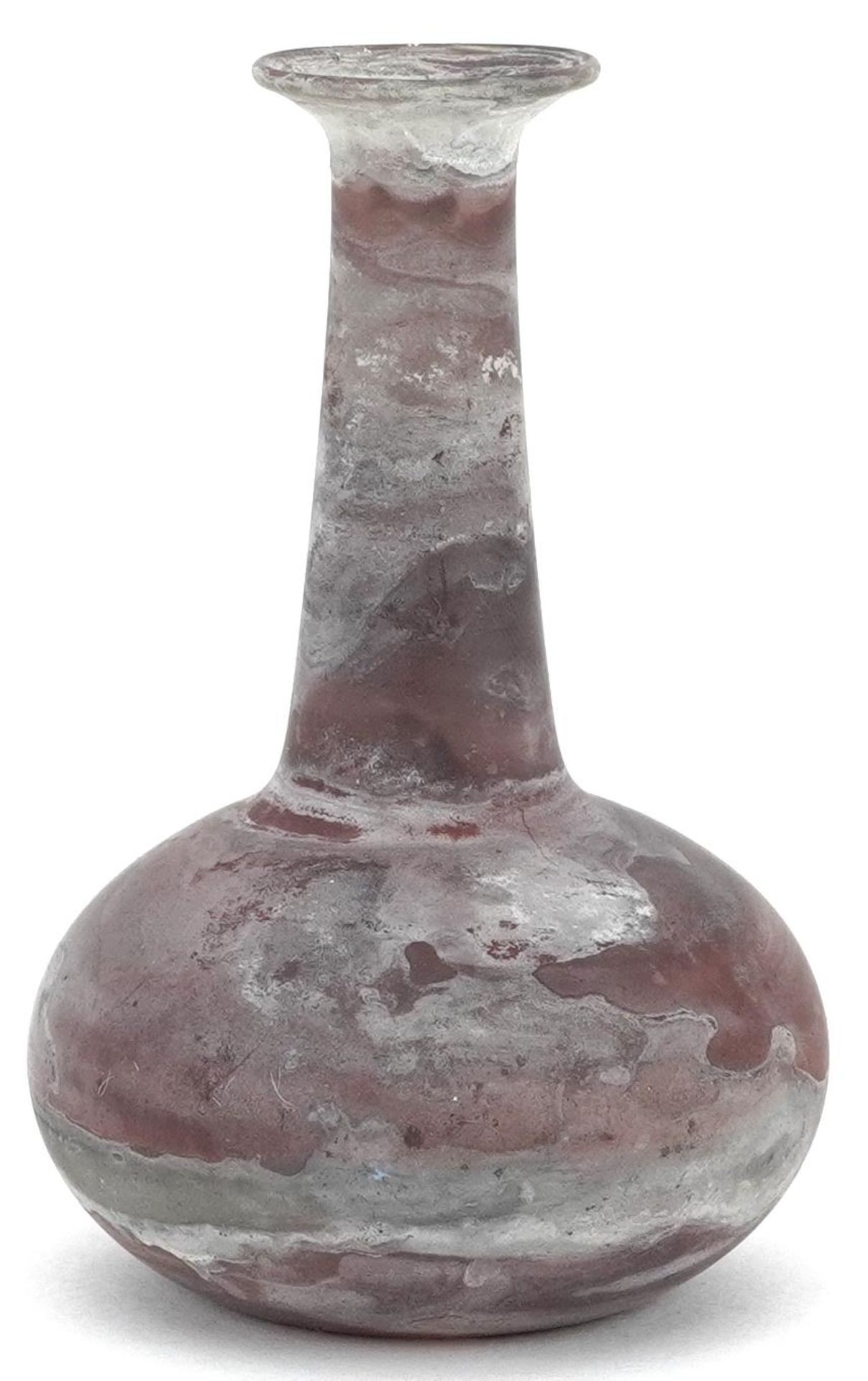 Antique marbleised glass vase, probably Roman, Old Collection inscription to the base, 7.5cm high - Image 2 of 3