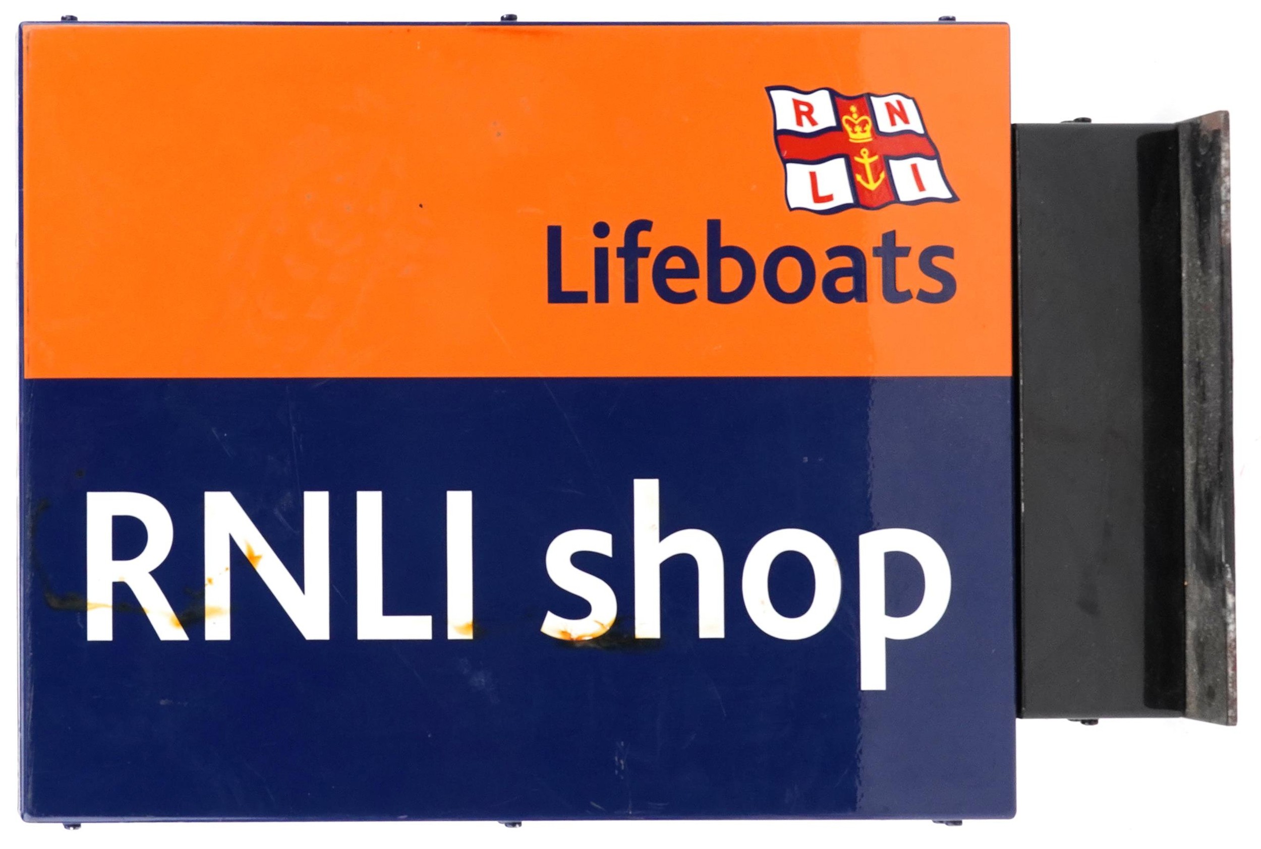Royal National Lifeboat Association RNLI Shop double sided metal advertising sign, 65cm x 41.5cm