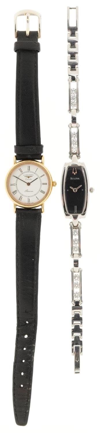 Two ladies quartz wristwatches comprising Bulova set with clear stones and Longines Presence, the - Image 2 of 6