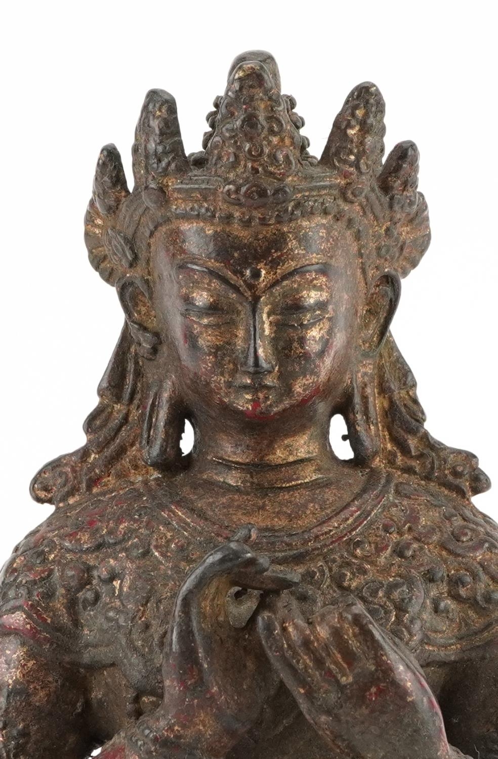 Chino Tibetan gilt bronze figure of seated Buddha, 20.5cm high - Image 2 of 7