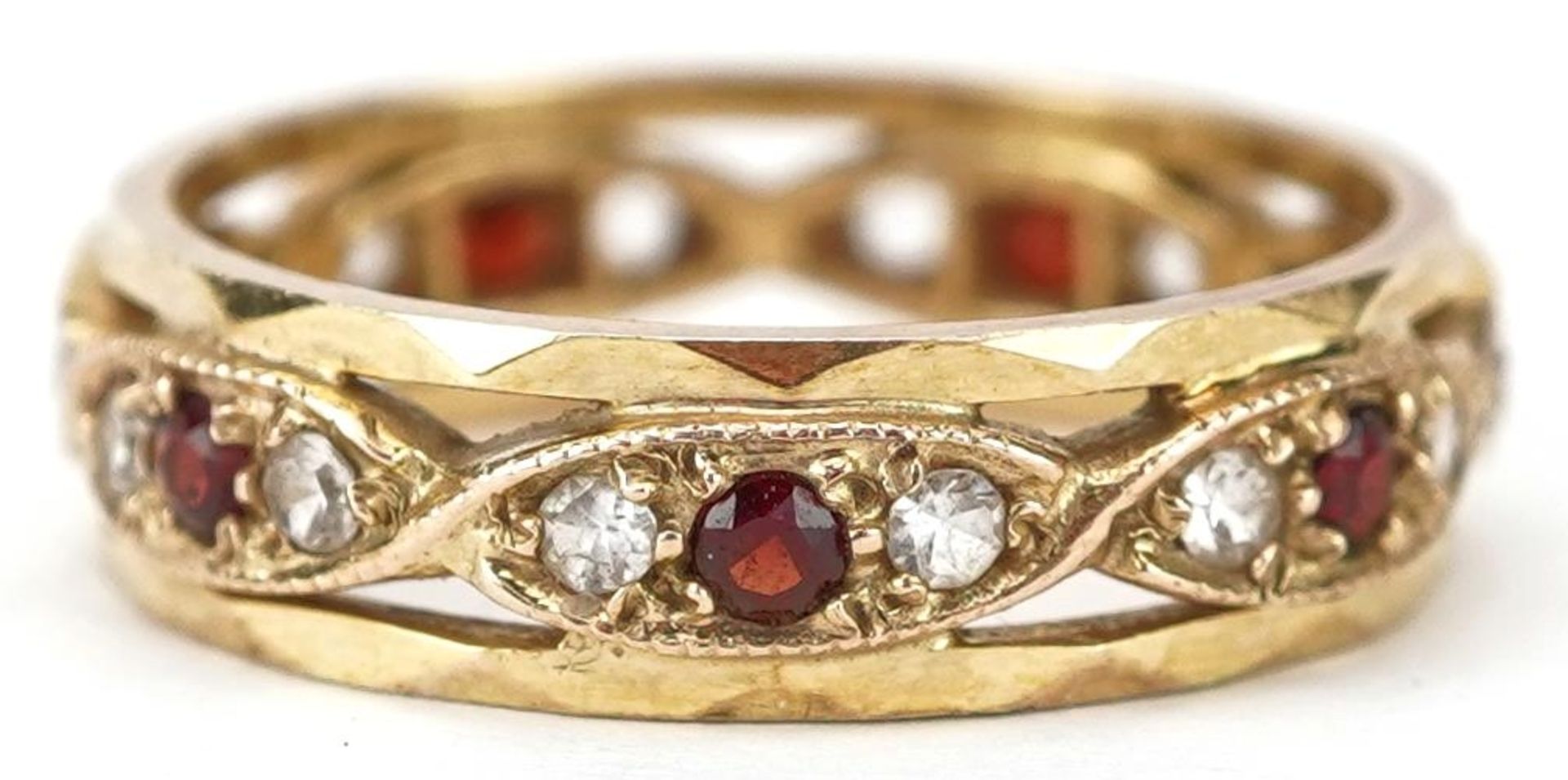 9ct gold garnet and clear stone eternity ring, size K, 2.5g - Image 2 of 5