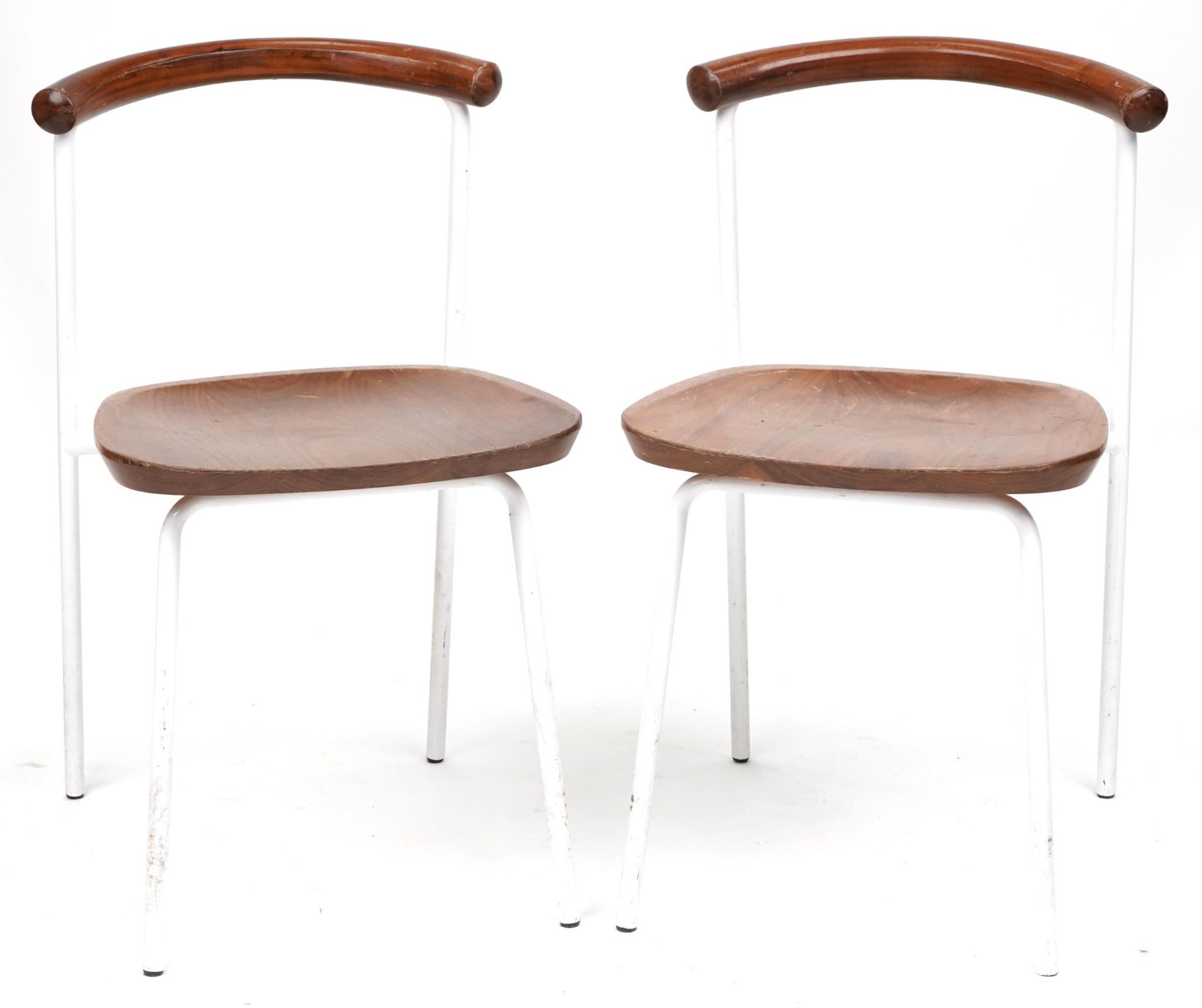 Manner of Calligaris, pair of contemporary metal framed hardwood bistro chairs, each 75cm high