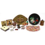 Sundry items including Aspinall of London keyring, orthodox icons and lacquered boxes, the largest
