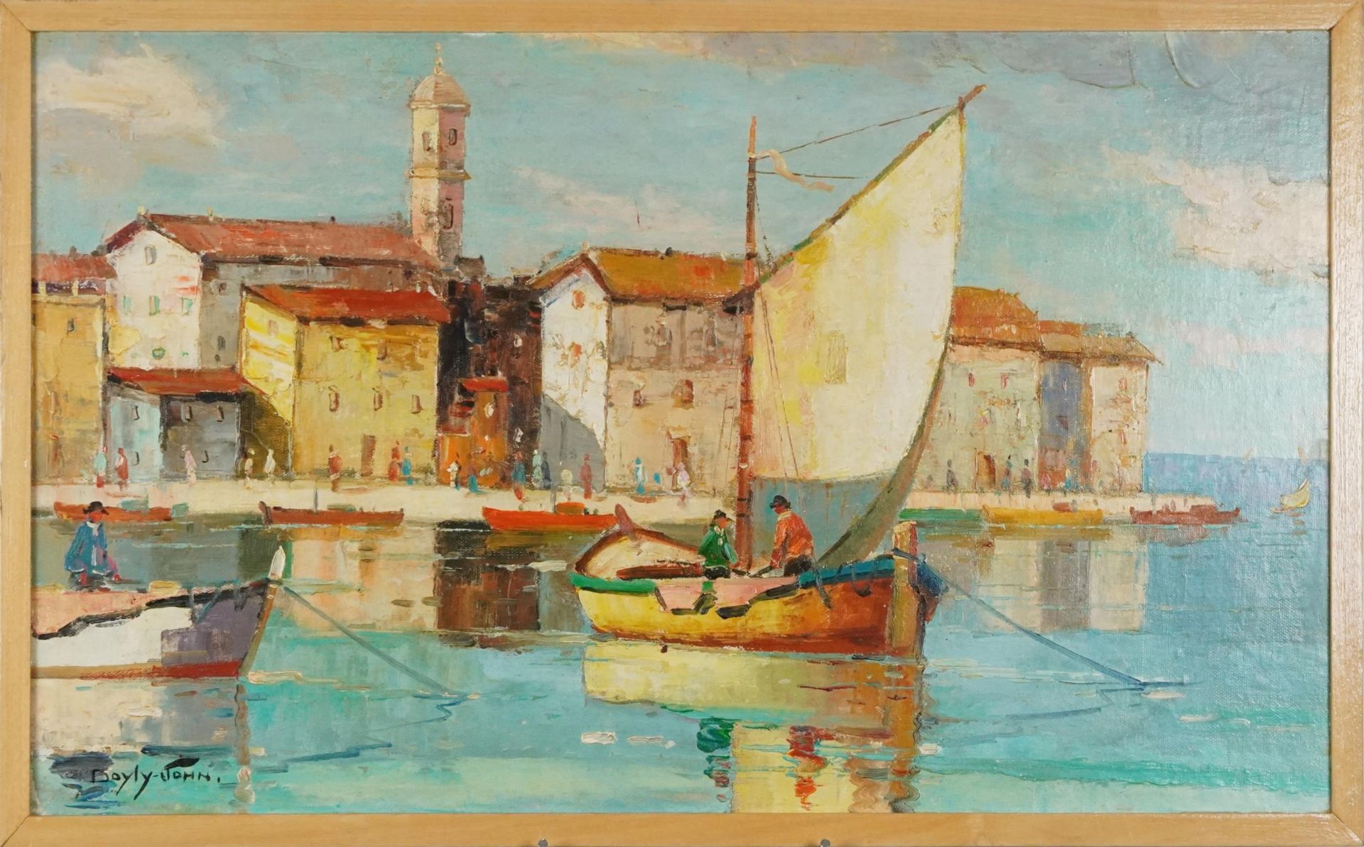 After Cecil Rochfort D'Oyly John - Continental harbour, Impressionist oil, framed, 72.5cm x 43cm - Bild 2 aus 4