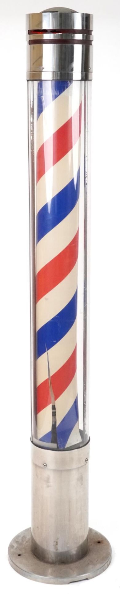 Vintage illuminated barber's pole with chromed mounts, 197cm high