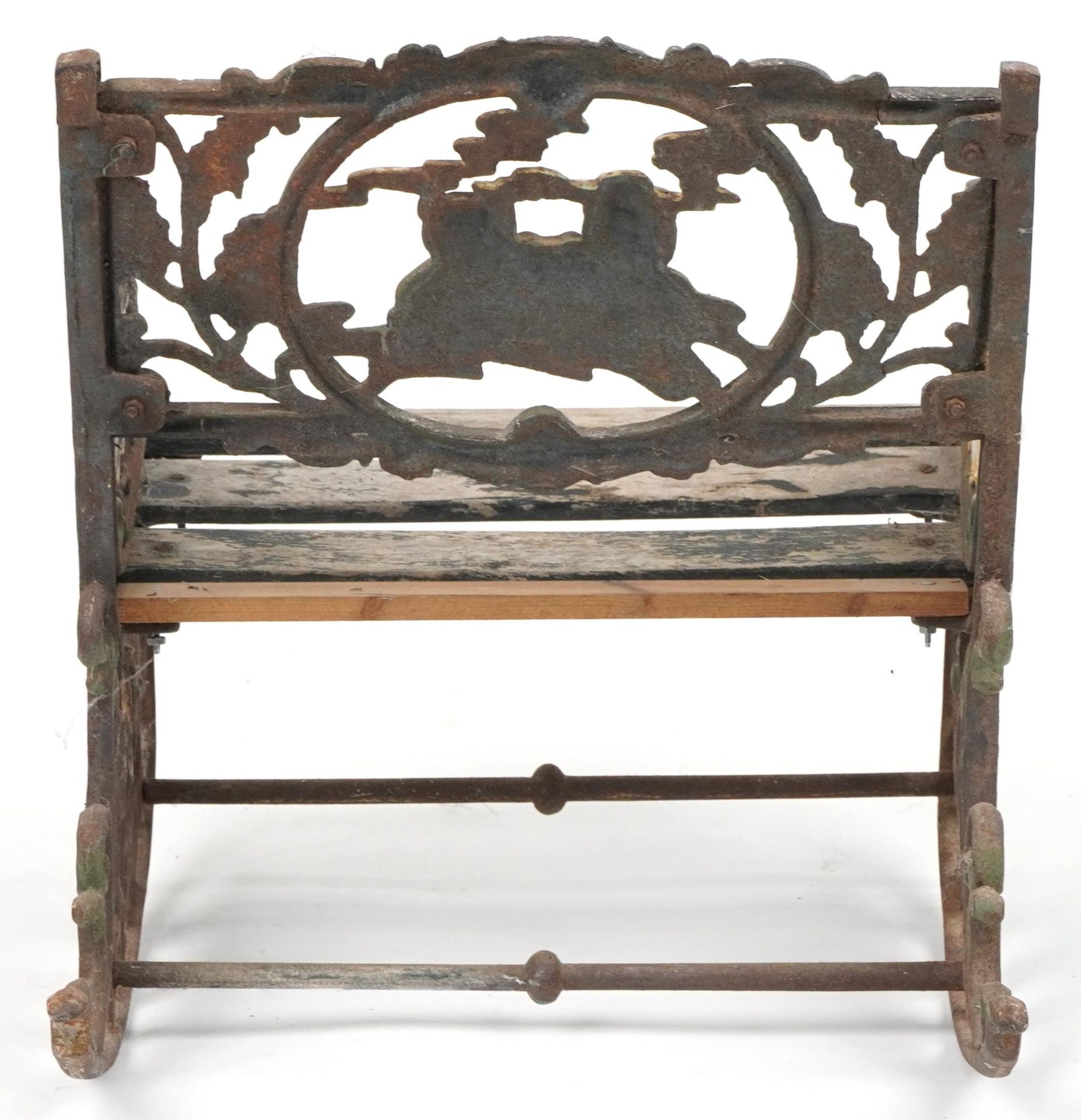 Child's painted cast iron rocking chair with wooden slats, cast with teddy bears and animals, 50cm - Image 4 of 4