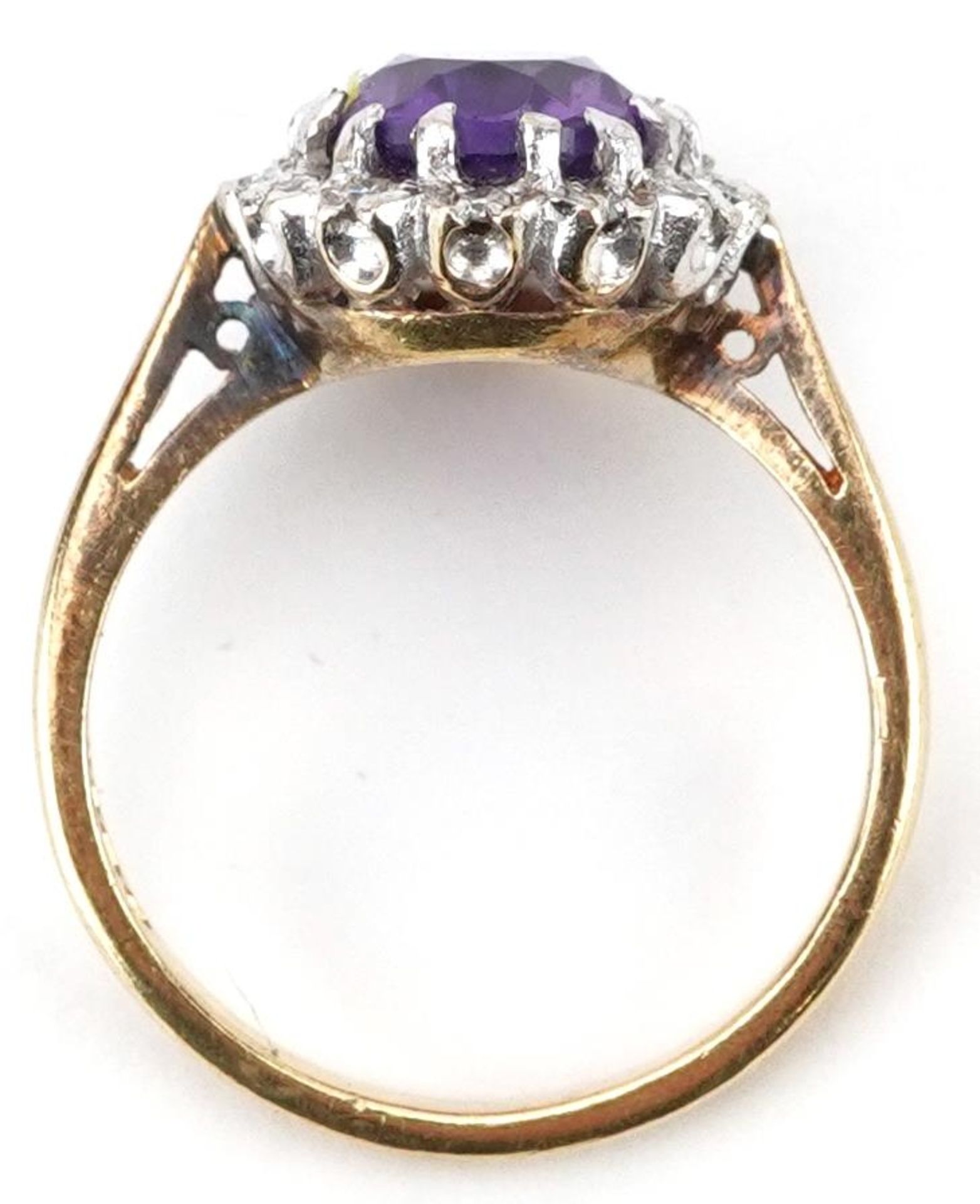 18ct gold amethyst and diamond cluster ring, the amethyst approximately 9.0mm x 7.10mm x 5.0mm deep, - Image 3 of 4