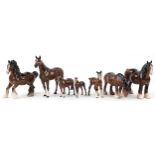 Seven Beswick collectable horses and foals, the largest 23cm in length
