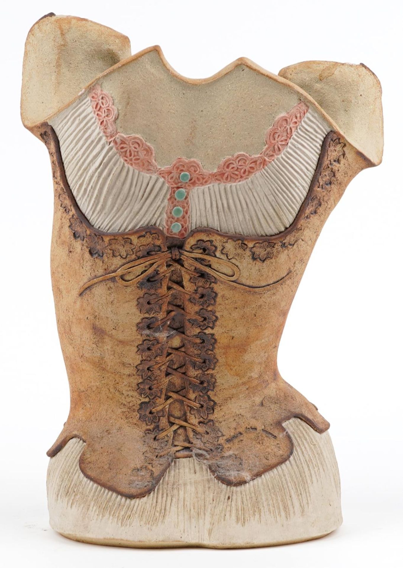 Merion John Warren, contemporary studio pottery torso of a female wearing a corset, 48cm high - Bild 3 aus 4