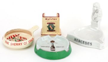 Smoking and advertising collectables comprising an Empire works Schweppes ashtray, Mercedes