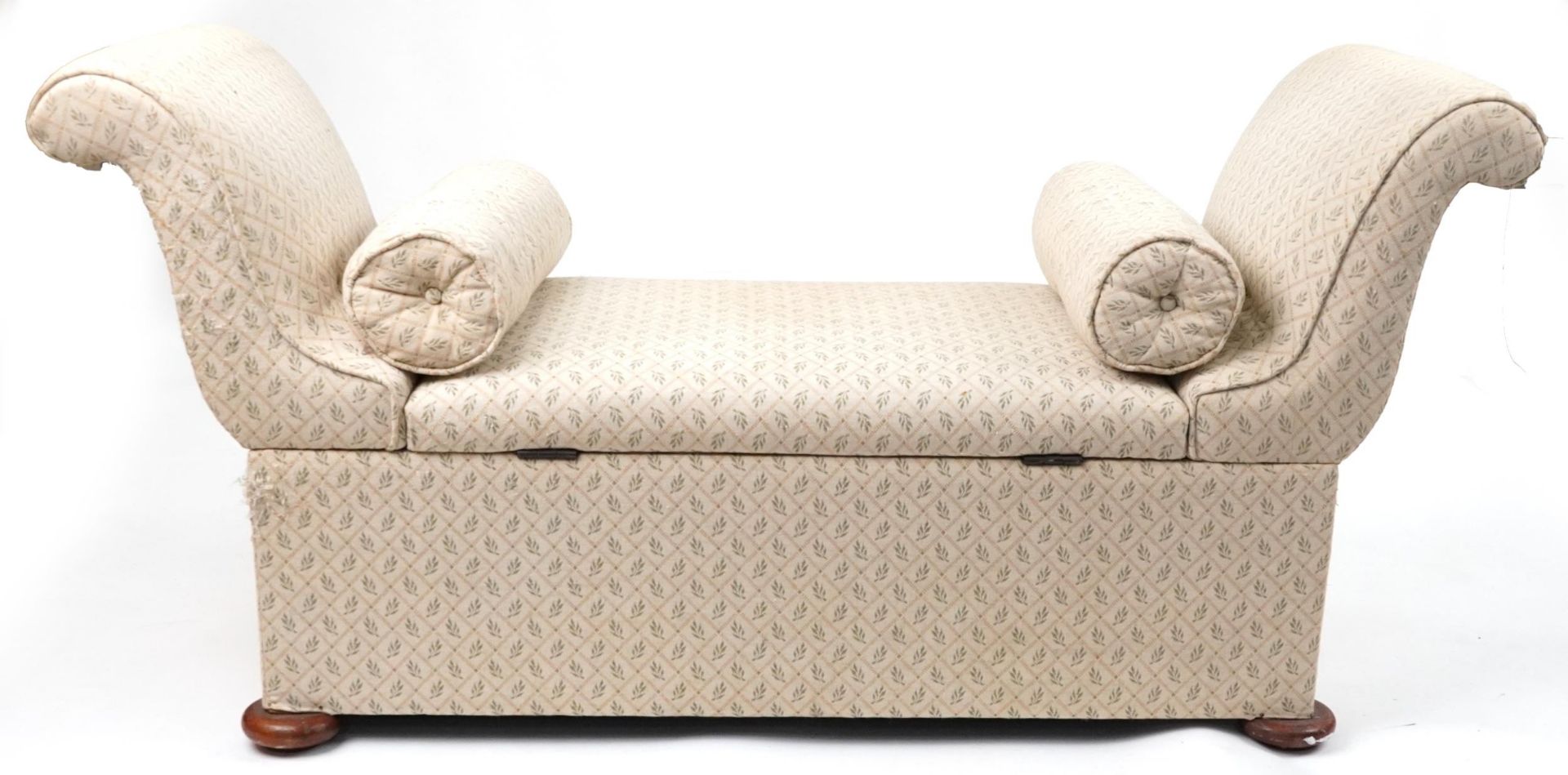 Contemporary daybed with lift up cushioned seat having beige and green floral upholstery, 74cm H x - Bild 5 aus 5